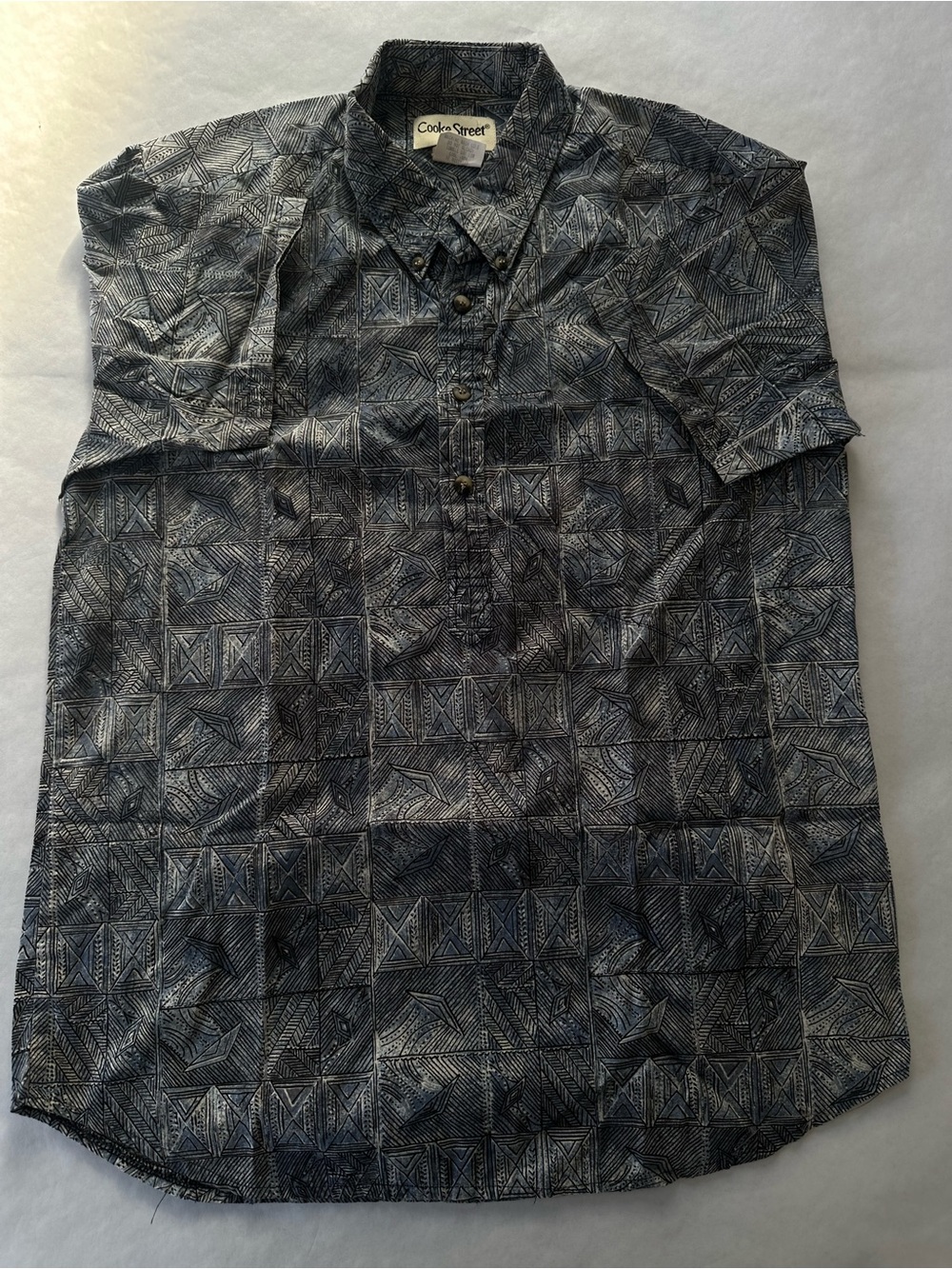 Cooke Street Men's Geometric Black Gray White Short Sleeve Button-Up Shirt L